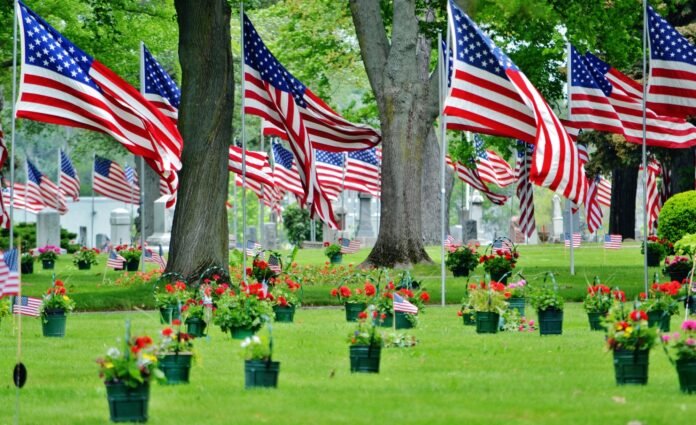 American flags honoring the military on Memorial Day