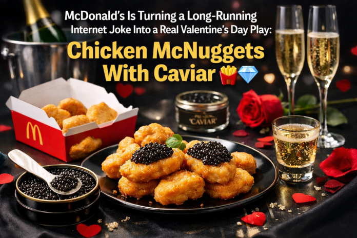 McDonald's is turning a long-running internet joke into a real Valentine's Day play: Chicken McNuggets with caviar.